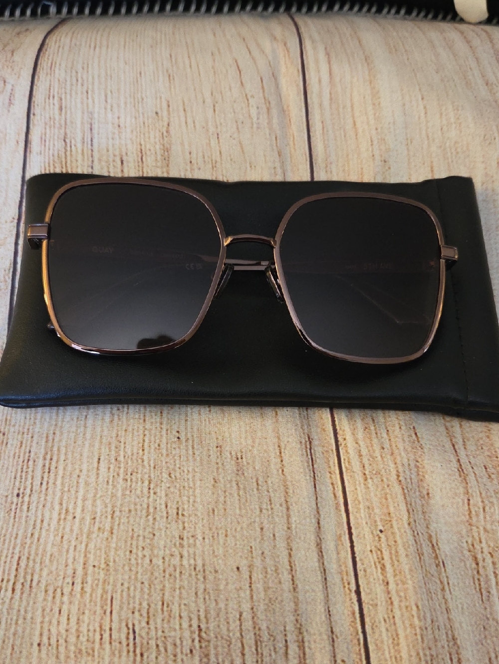 Quay 5th Ave Rose Gold Square Metal Sunglasses with Gradient Dark Lenses